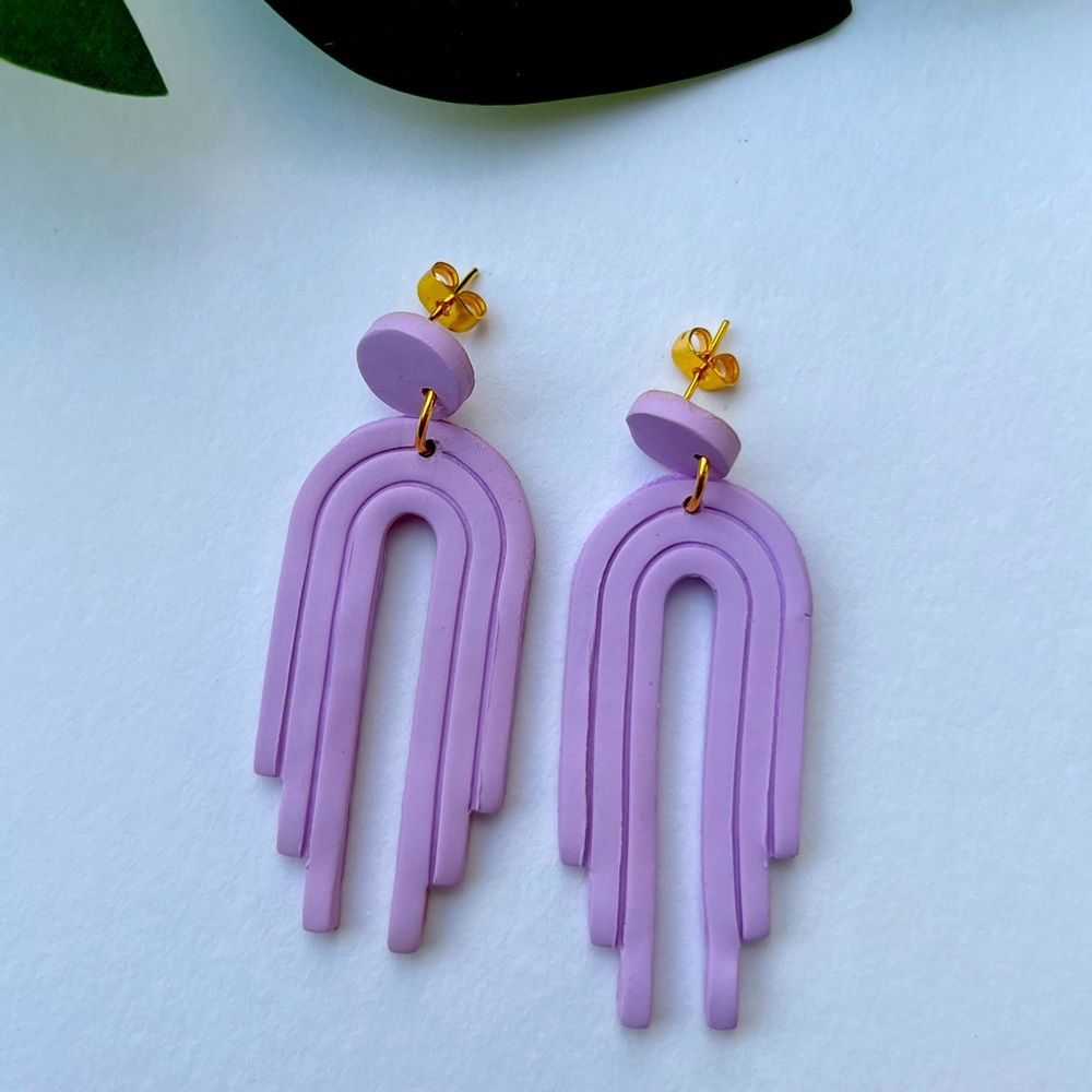 New! Polymer Clay Post Earrings purple color handmade